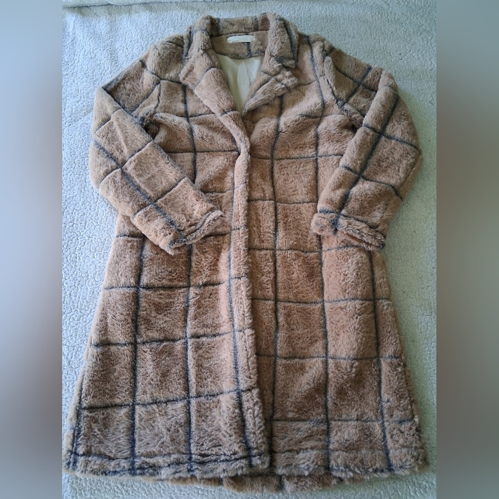 Fair Haven Cozy Plaid Teddy Jacket in Tan